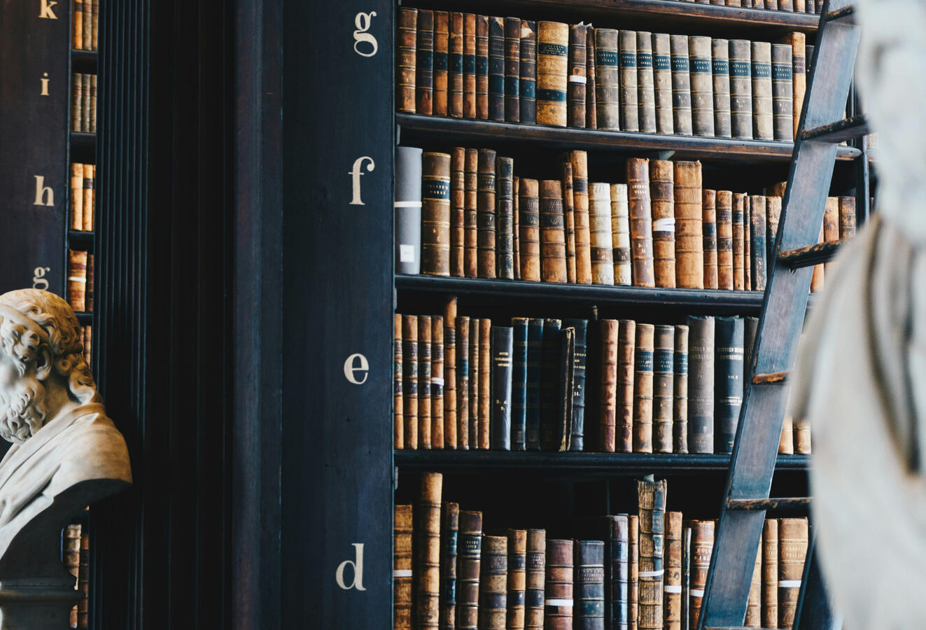 Una amplia biblioteca iluminada con luz natural.